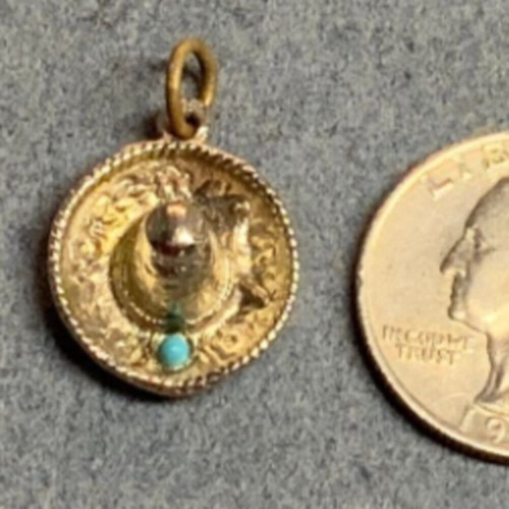 Mexican Sombrero Pendant Charm Silver Gold Turquoise Retro BoHo Vintage Souvenir
